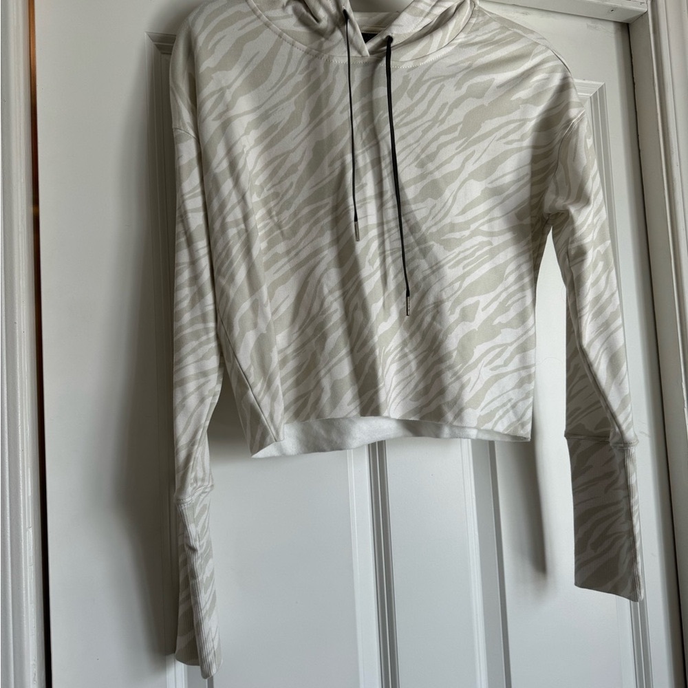 AR 33 Small Light Olive Green Zebra Print Soft Rayon Blend Hoodie Sweatshirt